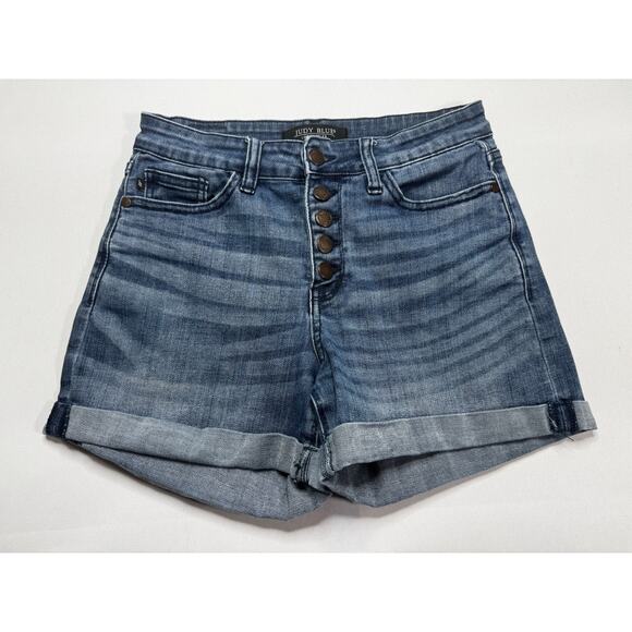 Judy Blue Pants - Judy Blue Women's Cuffed Button Fly Blue Stretch Denim Jeans - Size 27x3.5